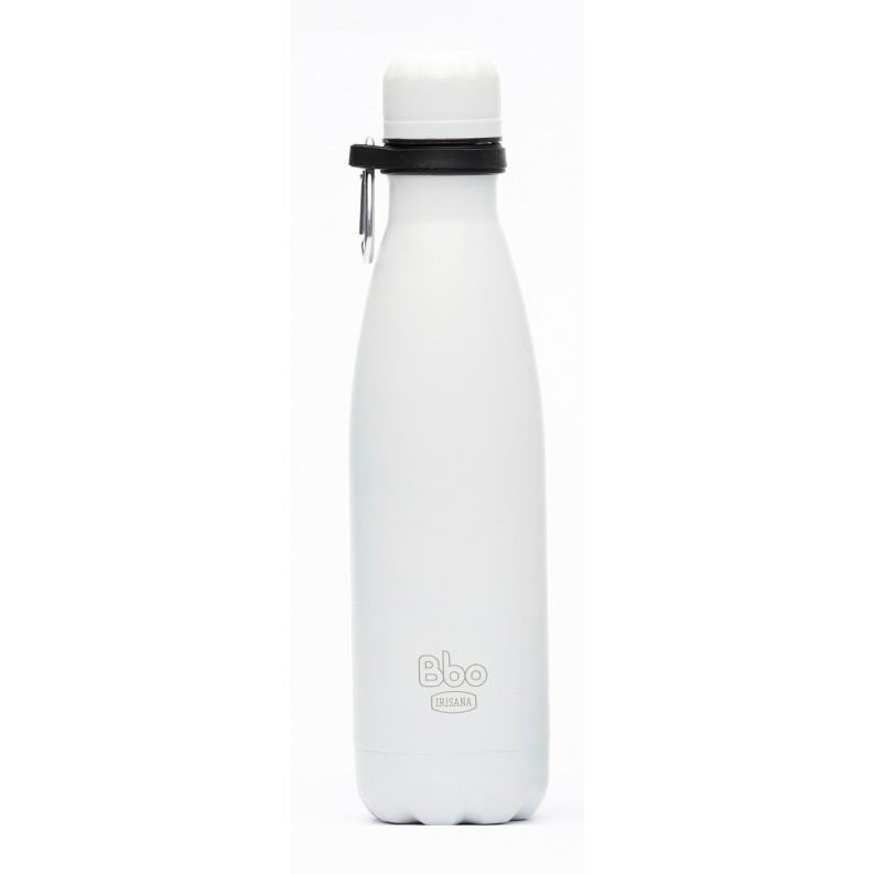 Irisana Botella Termo De Acero Inoxidable Blanca Bbo Con Mosquetón 500 ml