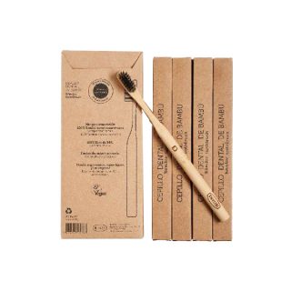 Irisana Caja De 4 Cepillos Dentales Eco-Friendly Con Mango De Bambú Y Cerdas De Carbón Activo