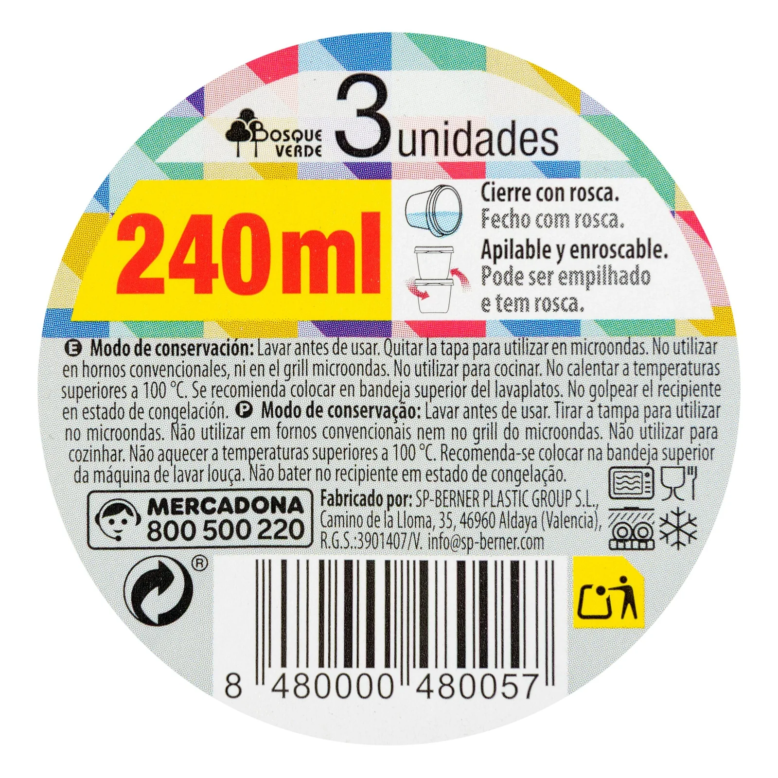 Recipiente de plástico redondo 240 ml Bosque Verde - Imagen 2